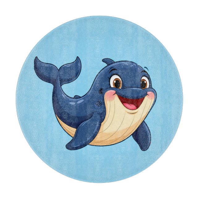 Planche À Découper Baleine de dessin animé joyeuse nageant (Devant)