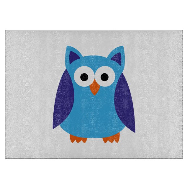 Planche À Découper Bande dessinée bleue de hibou (Devant)