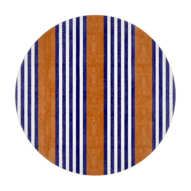 Planche À Découper Bandes bleu marine et blanc avec orange brûlé (Devant)