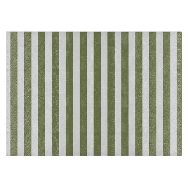 Planche À Découper Bandes de bonbons vert olive et blanc (Devant)