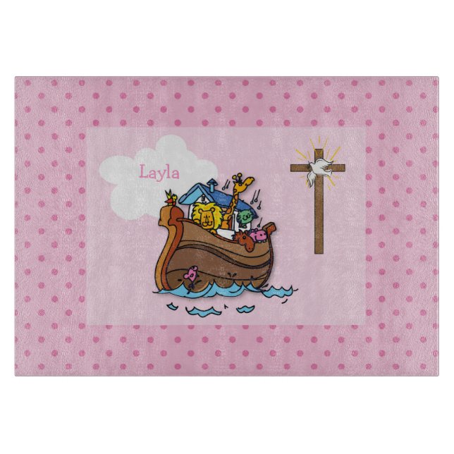 Planche À Découper Baptême personnalisable de l'Arche de Noé pour béb (Devant)