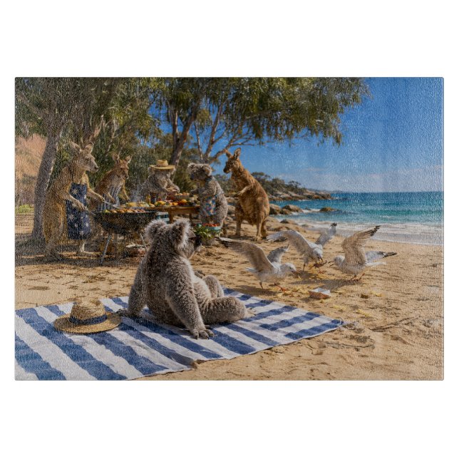 Planche À Découper Barbecue de plage aux kangourous (Devant)