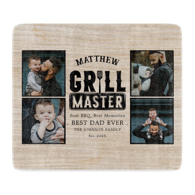 Planche À Découper Barbecue en bois Grille Master Meilleur papa Jamai (Devant)