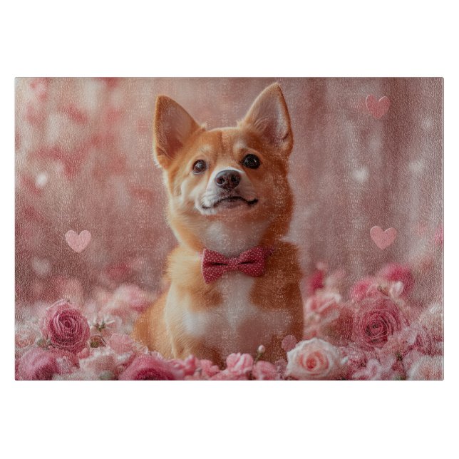 Planche À Découper Basenji avec des roses - Saint-Valentin (Devant)