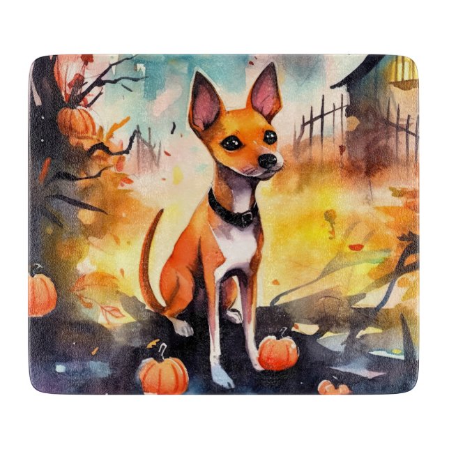 Planche À Découper Basenji D'Halloween Avec Peur Citrouille (Devant)