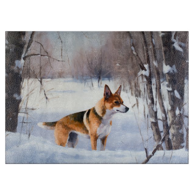 Planche À Découper Basenji Qu'il neige Noël  (Devant)