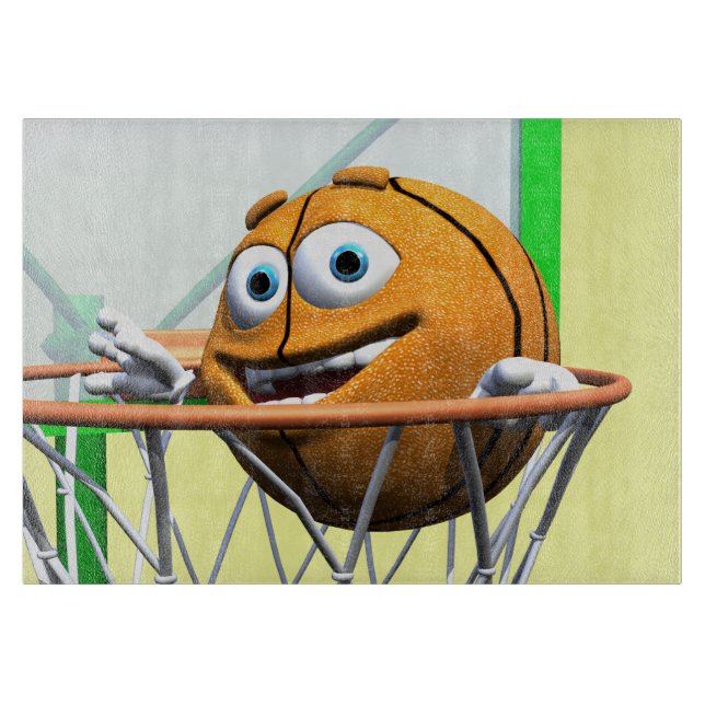 Planche À Découper Basket-ball amusant en dessin animé dans un cercea (Devant)
