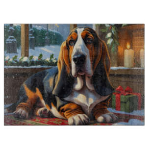 Planche À Découper Basset Hound avec lumières de Noël vacances 