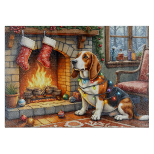 Planche À Découper Basset Hound Cheminée avec Lumières de Noël