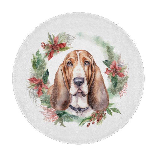 Planche À Découper Basset Hound Festive Wreath de Noël Pup (Devant)