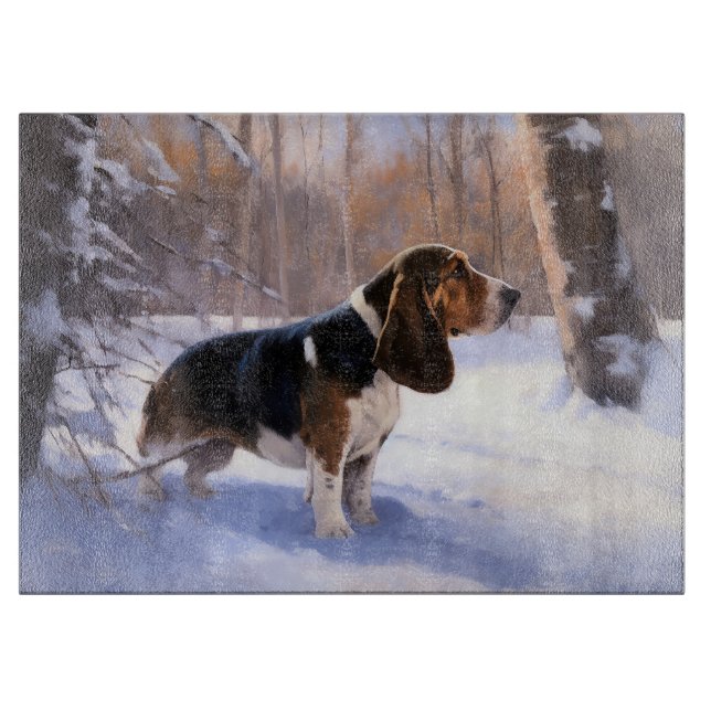 Planche À Découper Basset Hound Laisser neiger Noël (Devant)