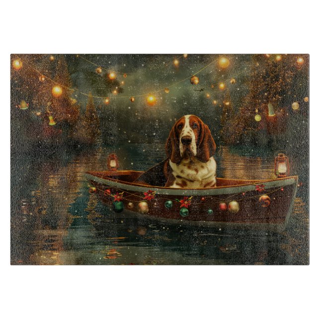 Planche À Découper Basset Hound Noël Festive Voyage (Devant)