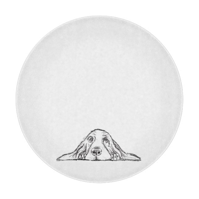Planche À Découper basset hound noir blanc yeux de chiot simple  (Devant)