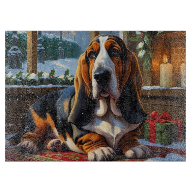 Planche À Découper Basset Hound With Christmas Lights Holiday  (Devant)