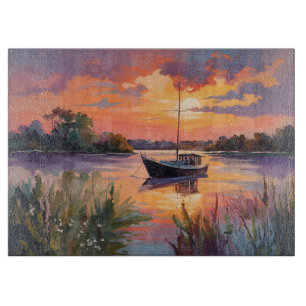 Planche À Découper Bateau à voile Sunrise Watercolor Art