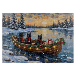 Planche À Découper Bateau de Noël à thème Chat Noir pour les Fêtes