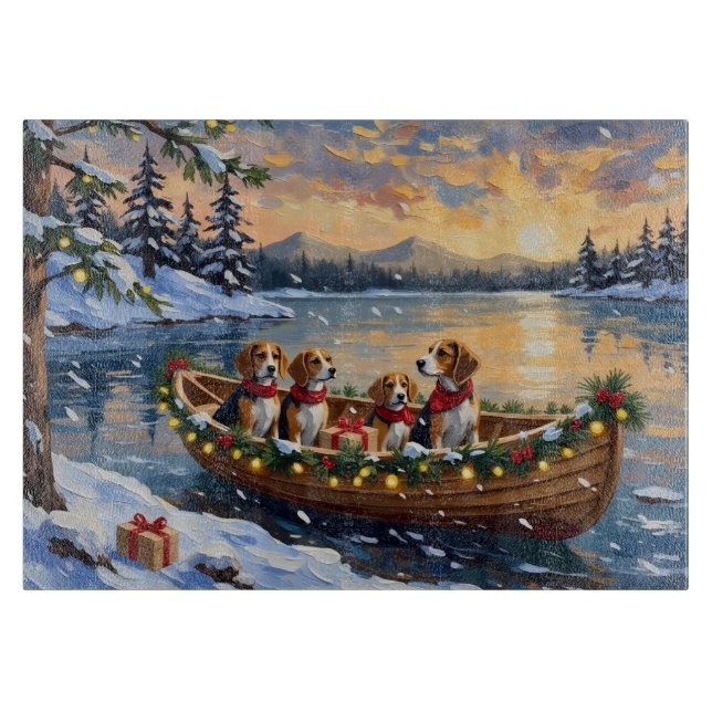 Planche À Découper Bateau de Noël Beagle pour les Fêtes (Devant)