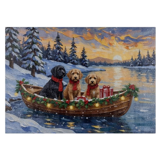 Planche À Découper Bateau de Noël Bernedoodle pour les Fêtes (Devant)