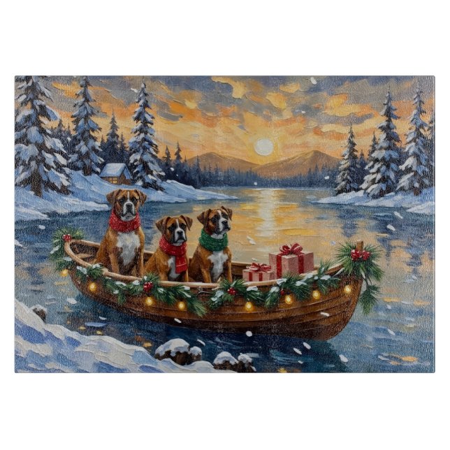 Planche À Découper Bateau de Noël Boxer Fêtes (Devant)