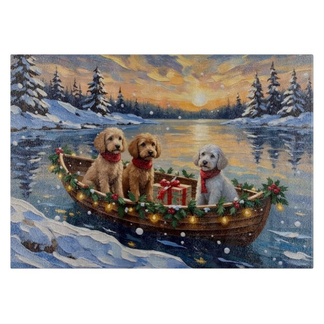 Planche À Découper Bateau de Noël de Caniche Fêtes (Devant)