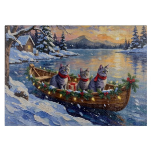 Planche À Découper Bateau de Noël de chat bleu oriental Fêtes