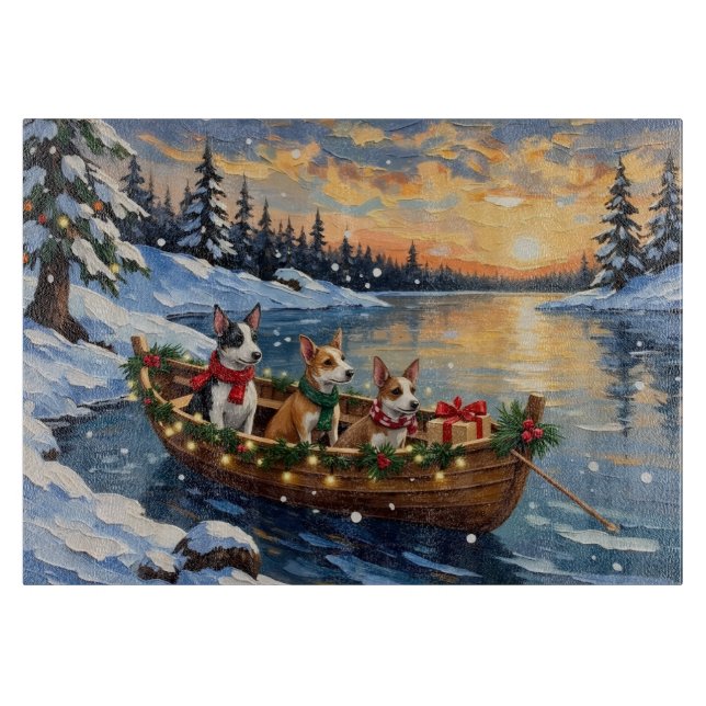 Planche À Découper Bateau de Noël de Rat Terrier pour les Fêtes (Devant)