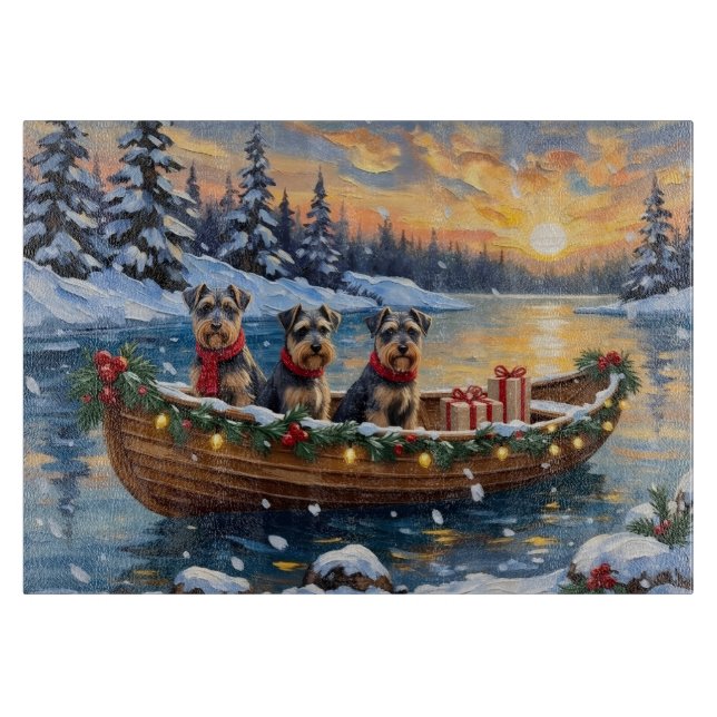 Planche À Découper Bateau de Noël de Schnauzer pour les Fêtes (Devant)