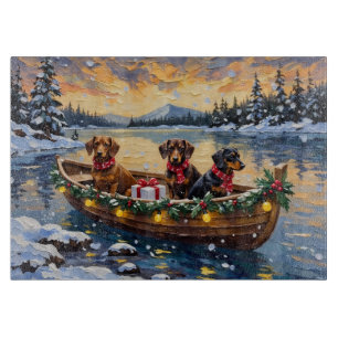 Planche À Découper Bateau de Noël de teckel pour les fêtes