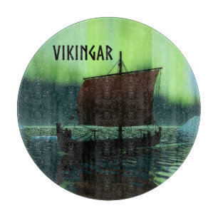Planche À Découper Bateau Viking Et Aurores Boréales