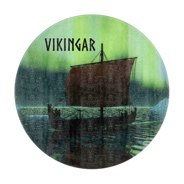 Planche À Découper Bateau Viking Et Aurores Boréales (Devant)