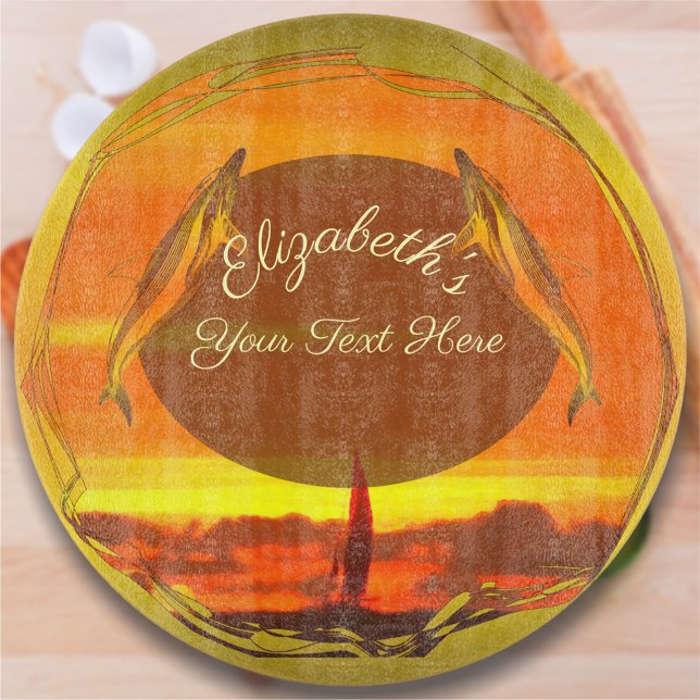 Planche À Découper Bateaux à voile et dauphins coucher de soleil 1300 (Créateur téléchargé)