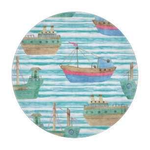 Planche À Découper Bateaux : Motif de peinture aquarelle.
