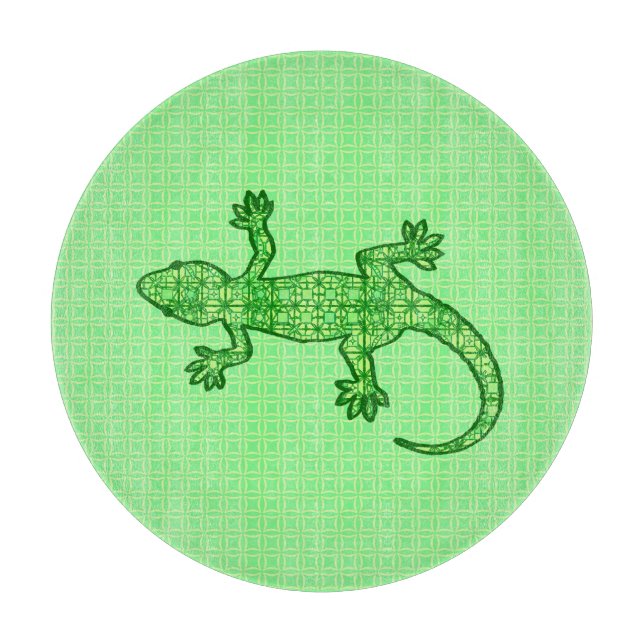 Planche À Découper Batik tribal Gecko - chaux et vert émeraude (Devant)