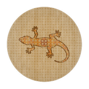 Planche À Découper Batik tribal Gecko - rouille, ambre et bronze