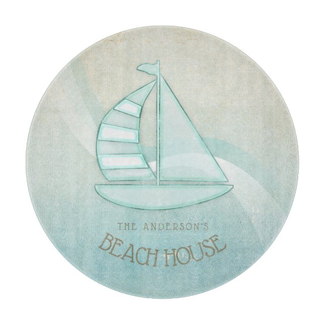 Planche À Découper Beach House Nautical Voilier Aqua Blue ID623 (Devant)