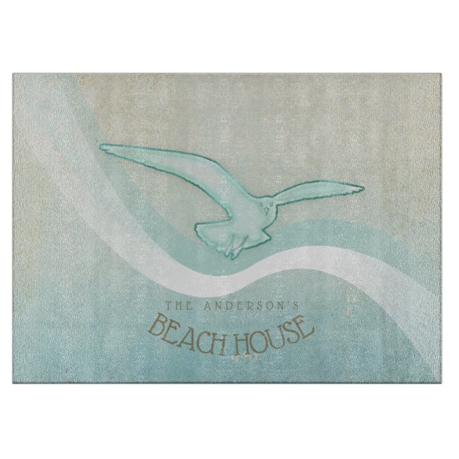 Planche À Découper Beach House Seagull Aqua Blue ID623 (Devant)