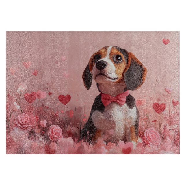 Planche À Découper Beagle avec des roses - Saint-Valentin (Devant)