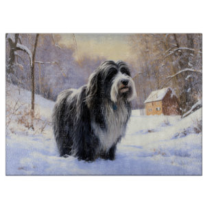 Planche À Découper Bearded Collie Laissez Tomber La Neige De Noël 
