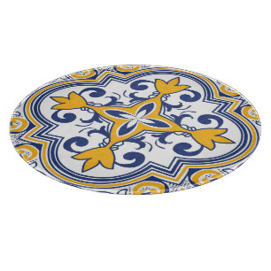 Planche À Découper 💙 💛 Beau bleu et jaune Azulejos 9 Coupe