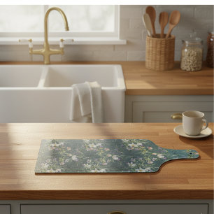 Planche À Découper Beau Élégant Fleur sauvage Rustique Sur Bois Turqu