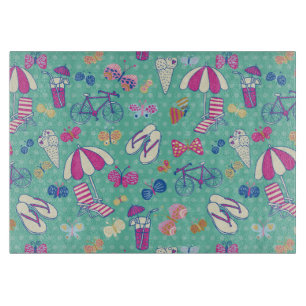 Planche À Découper Beau motif avec des éléments d'été