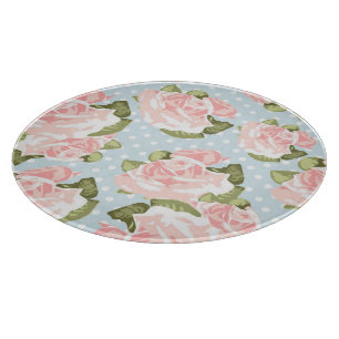 Planche À Découper Beau motif de rose avec le pois bleu