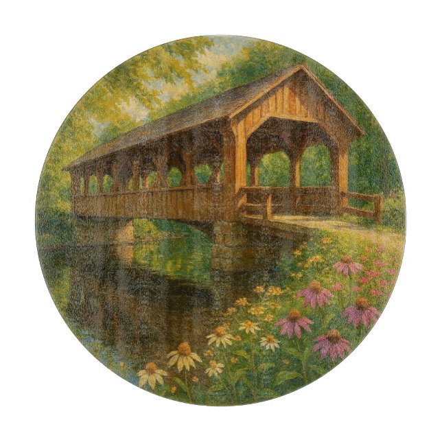 Planche À Découper Beau pont couvert d'été art (Devant)