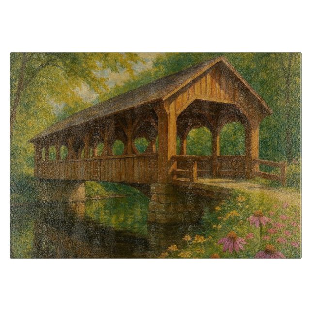 Planche À Découper Beau pont couvert d'été art (Devant)