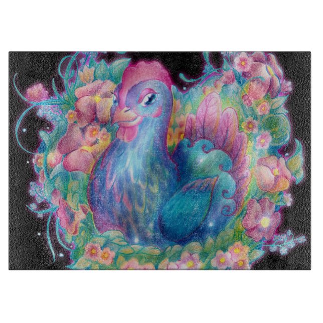 Planche À Découper Beau poulet et fleurs (Devant)