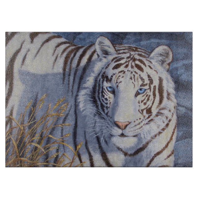 Planche À Découper Beau tigre blanc aux yeux bleu cristal (Devant)