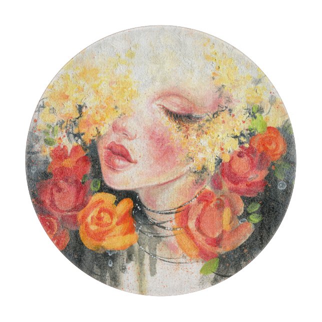 Planche À Découper Beauté en fleurs : Peinture à l'huile Elégance (Devant)