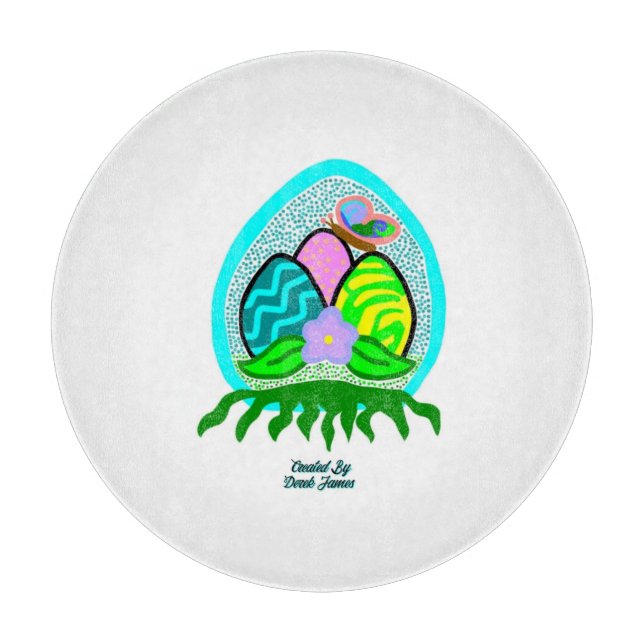 Planche À Découper Beaux Oeufs de Pâques Table ronde de coupe 30,4 cm (Devant)