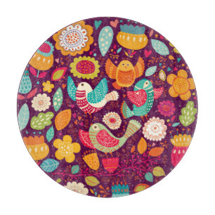Planche À Découper Beaux oiseaux, fleurs, affiche artistique