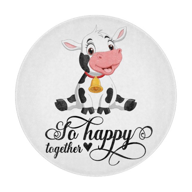 Planche À Découper Bébé Vache si heureux ensemble (Devant)